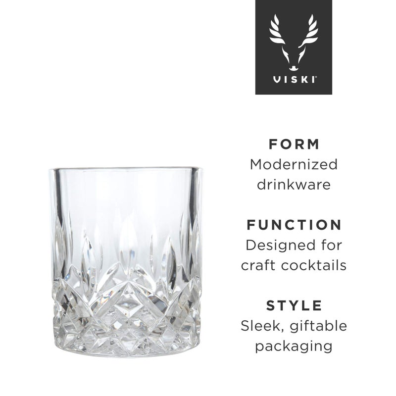 Viski Admiral Crystal Whiskey Tumbler Set of 2 - Premium Crystal Clear Liquor Drinking Glass, Classic Lowball Cocktail Glasses Gift Set, 9 Oz - Image 3